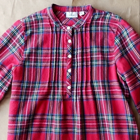 L.L. Bean Scotch Plaid Cotton Flannel Nightgown Royal Stewart Tartan Red Small - Picture 2 of 2